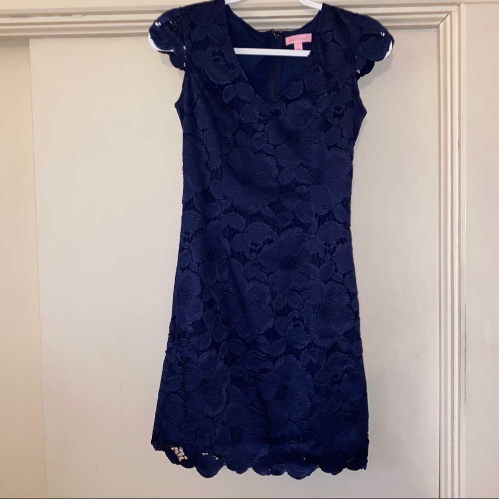 Lilly Pulitzer Dixie Sheath true Navy Lace Dress - Picture 2 of 6